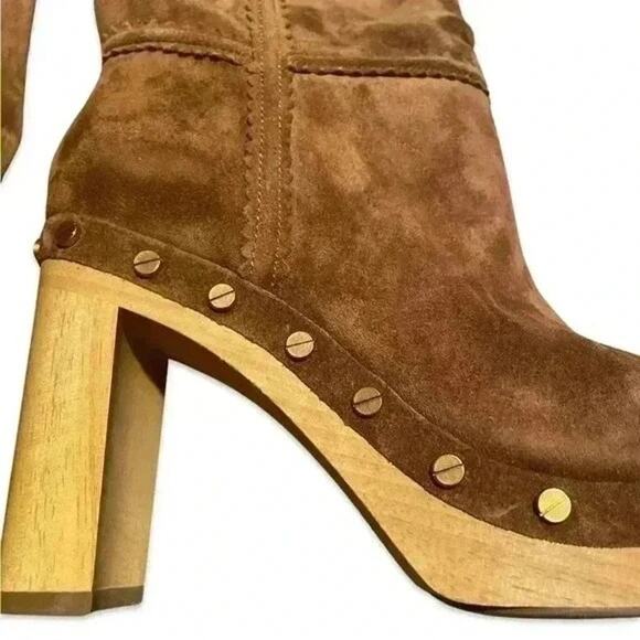 Veronica Beard Glendale Hazelwood Suede Clog Knee High Boots Size 7.5 NEW - Picture 9 of 16